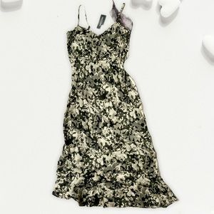 KENNETH COLE Camo Silky Midi Slip Dress NWT Spaghetti Strap Asymmetrical Hem XS
